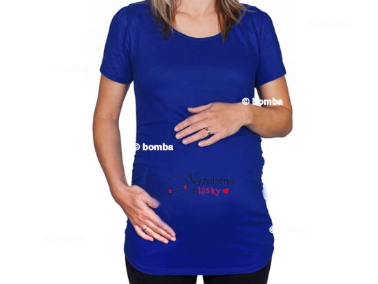 Modré těhotenské tričko s nápisem Vyrobeno z lásky